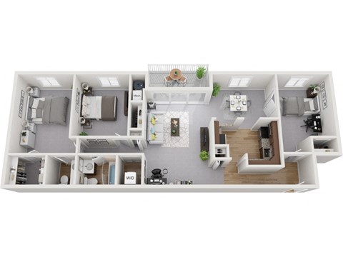 Floor plan for 2 beds, 1.5 baths, 1224 sqft